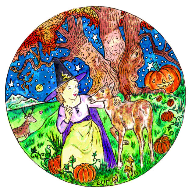 Witch and Deer for Halloween