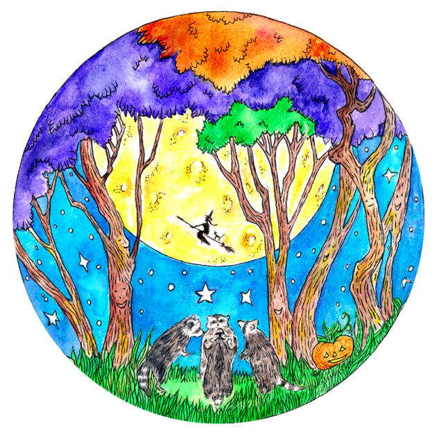Raccoon Witch Moon on Halloween